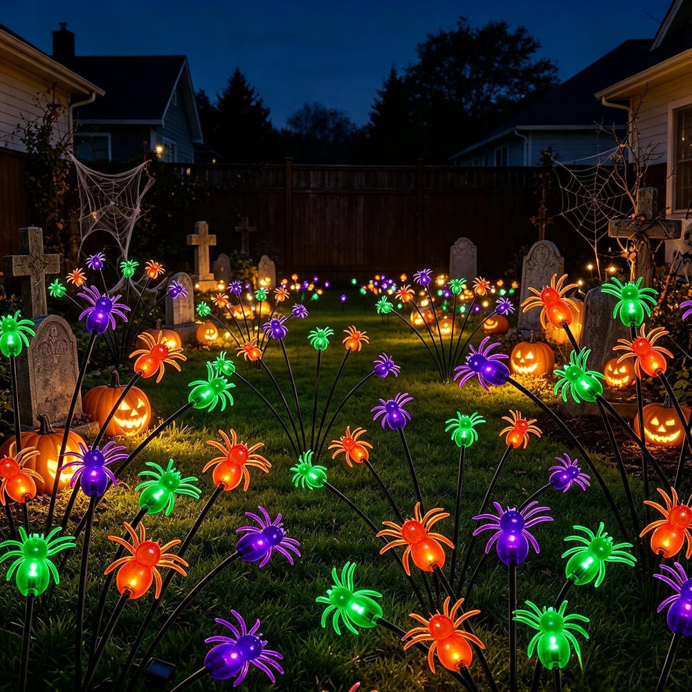 4Pack Spider Solar Halloween Decorations,Solar Firefly Swaying Lights