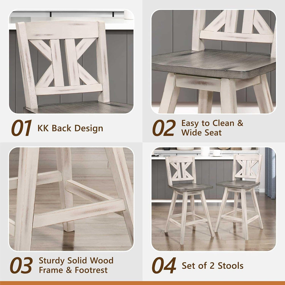 Lexicon Swivel Counter Height Stools Set of 2,KK Back,Antique White/Grey