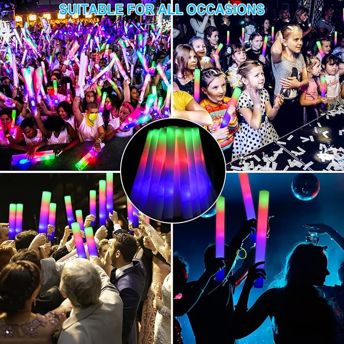 EXCECAR 45PCS Foam Glow Sticks, LED Light Up Foam Sticks with 3 Modes Flashin...