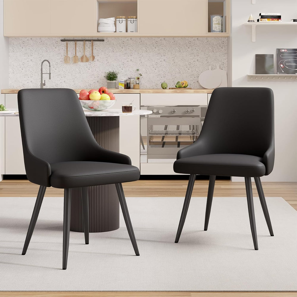 Faux Leather Chairs Set of 2, Waterproof Padded Seat,Black