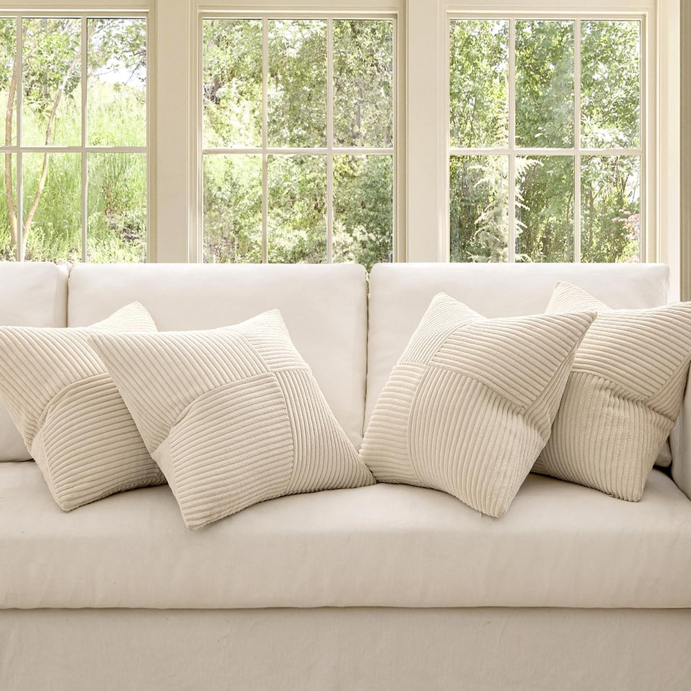 MIULEE Beige Throw Pillow Covers 20x20 Inch Set of 4 Boho Patchwork Cushion C...