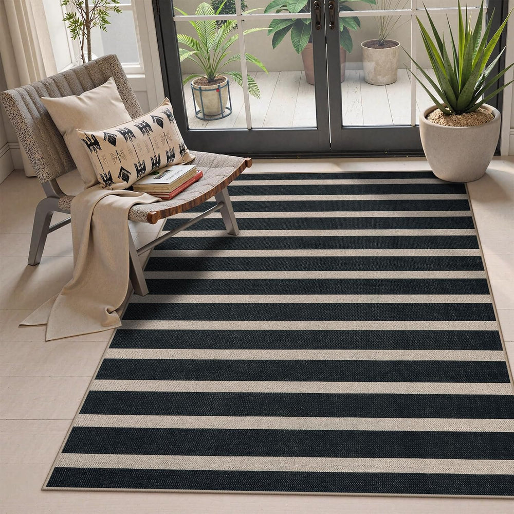Lahome Striped Easy Jute 3x5 Outdoor Patio Rug, Washable Rugs for Porch
