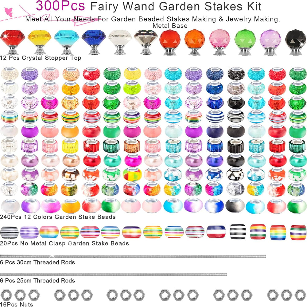 300 Pcs Garden Stakes Diy Fairy Wand Garden Stakes Kit, Colorful Large Hole B...