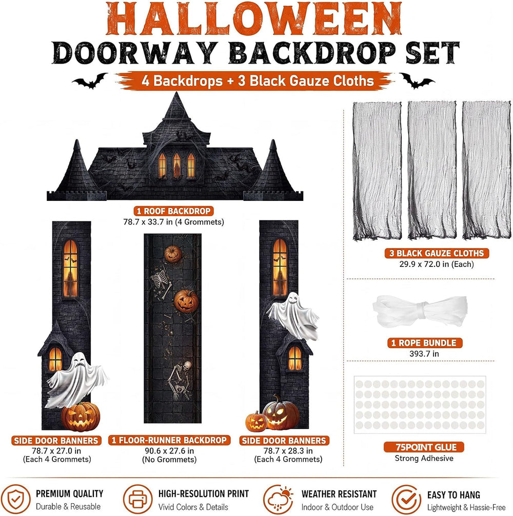 VitalCozy 7 Pcs Halloween Party Decorations Haunted House Castle Backdrop