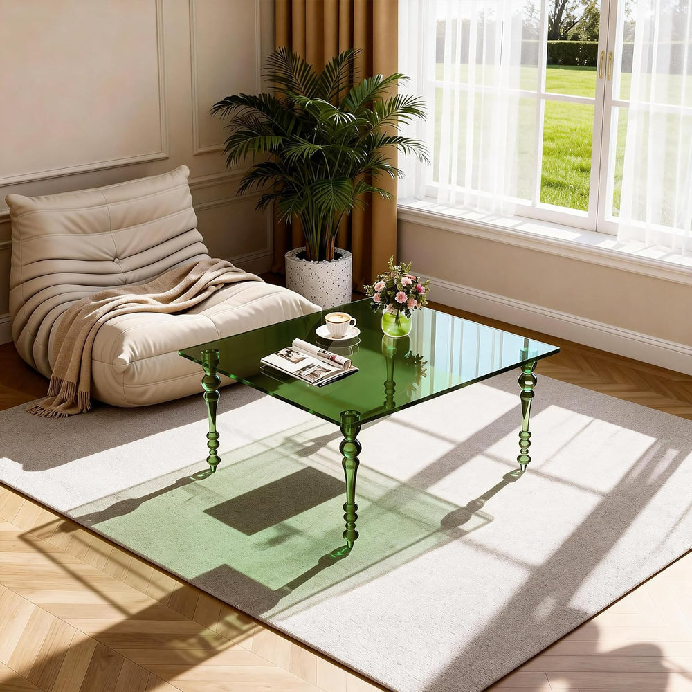Acrylic Coffee Table Square, Mid-Century Modern Style for Living Room, Bedroo...