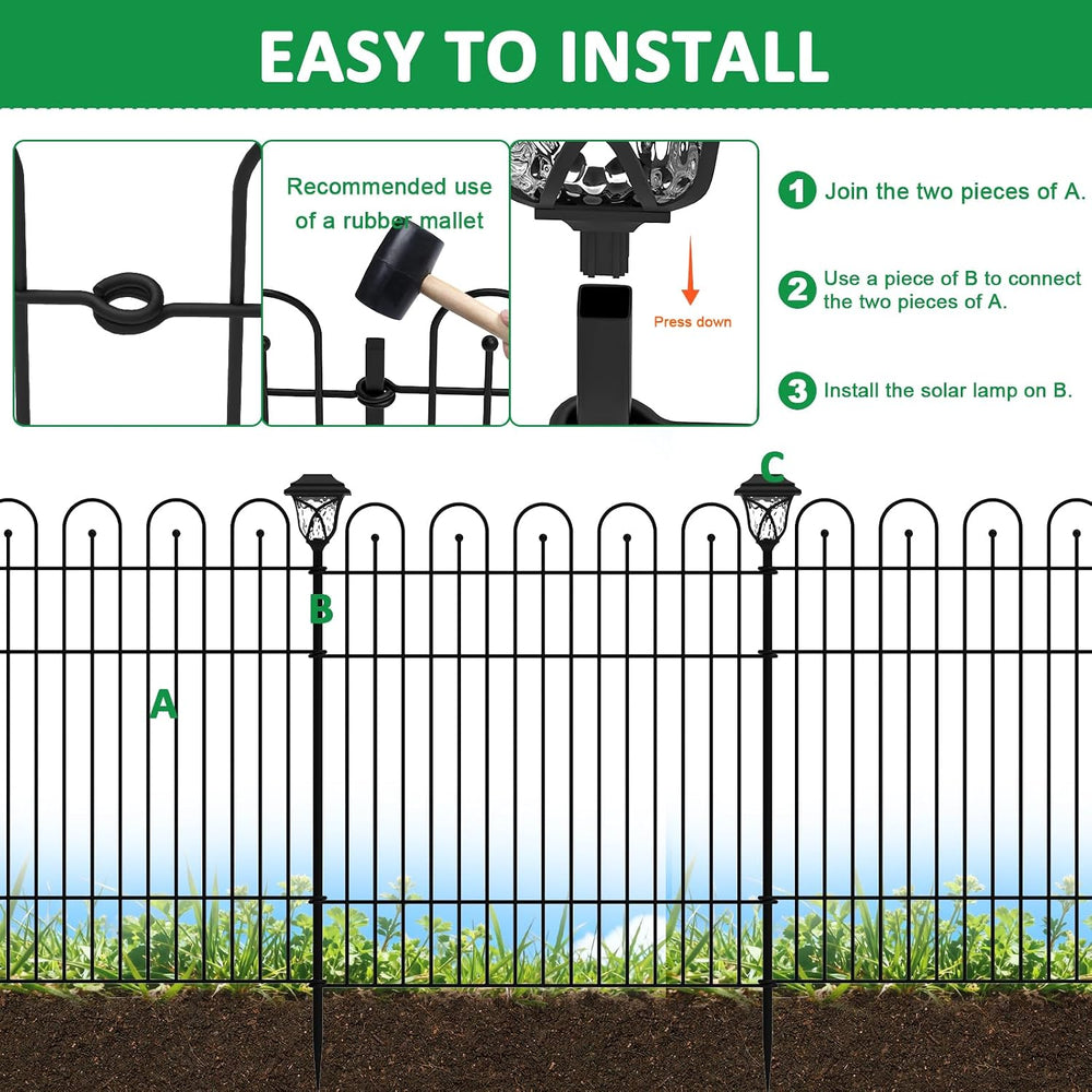 Garden Fence Animal Barrier with Lights , 5 Panels No Dig Dog Fence Outdoor