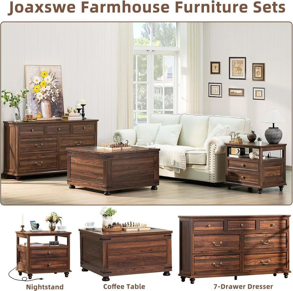 Joaxswe Farmhouse Coffee Table with Hidden Storage,Large Square Center Table ...