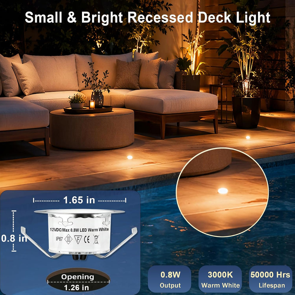 Low Voltage Deck Lights Recessed Kit with Transformer Dimmable Timer and Phot...