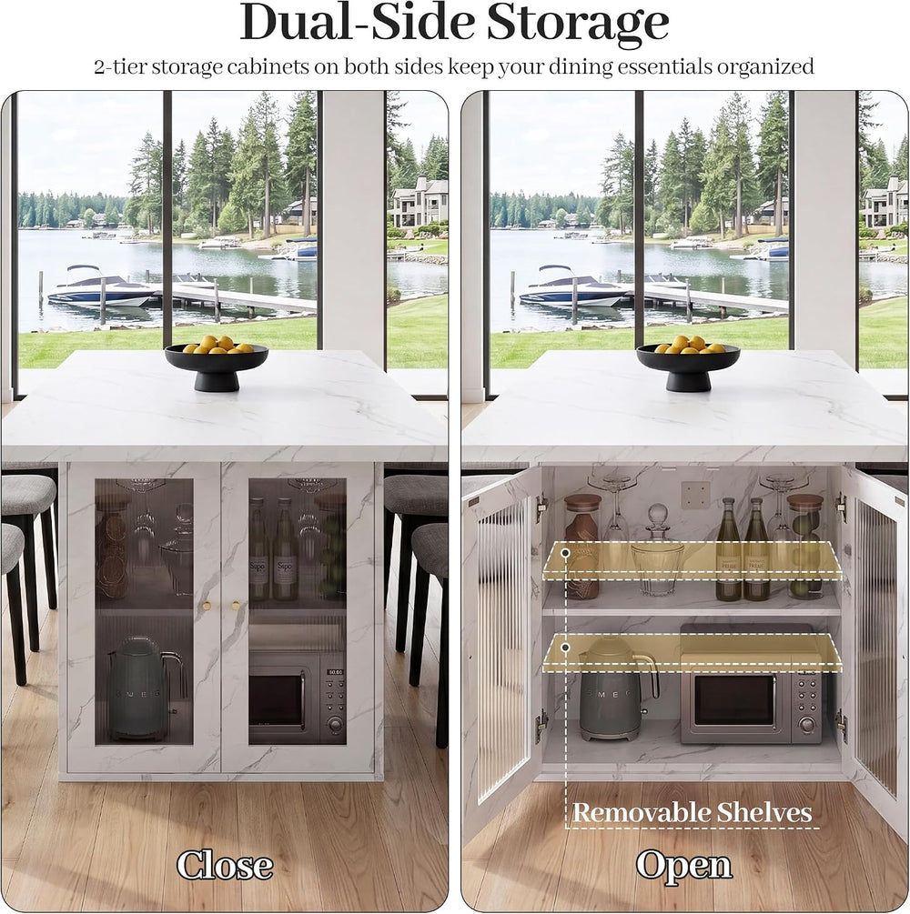 51"-78" Extendable Dining Table for 4-8, White Faux Marble Dining T...
