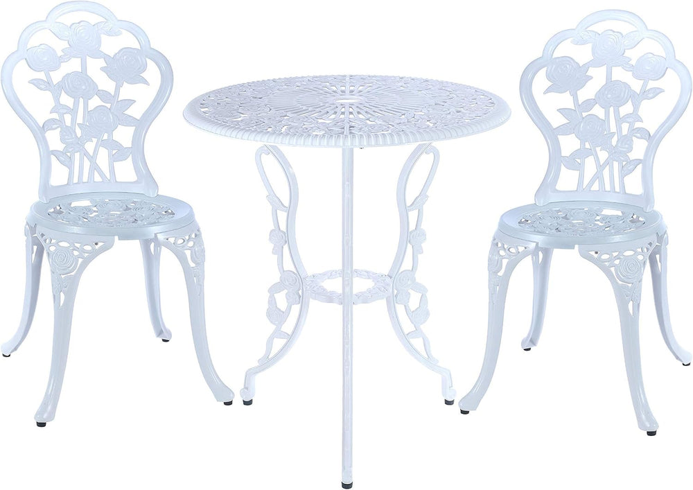 Mandolin White Rose Cast Aluminum 5 Piece Patio Dining Bistro Set