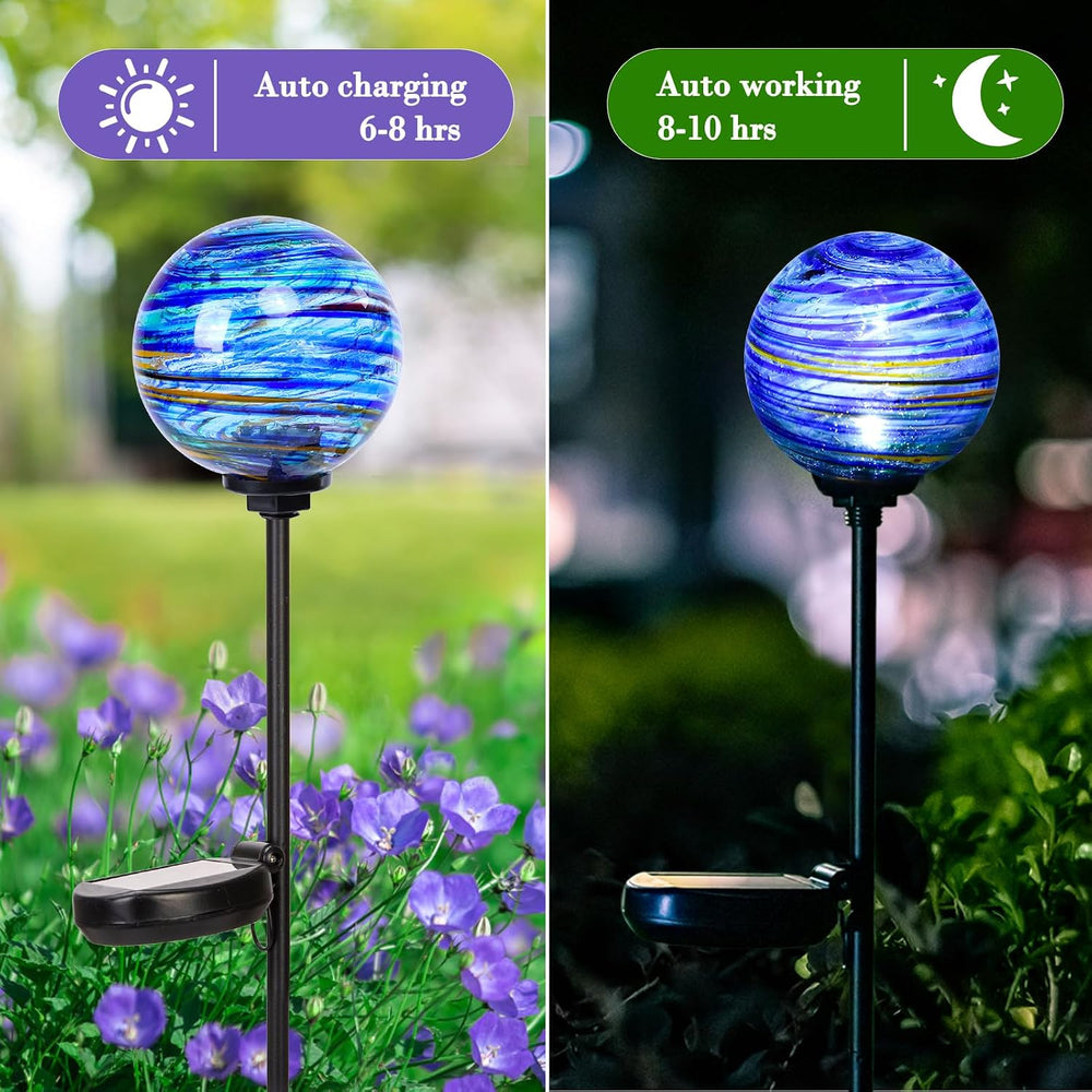 Decorative Solar Garden Lights, 4" Glass Globe Outdoor Stake for Yard Lawn