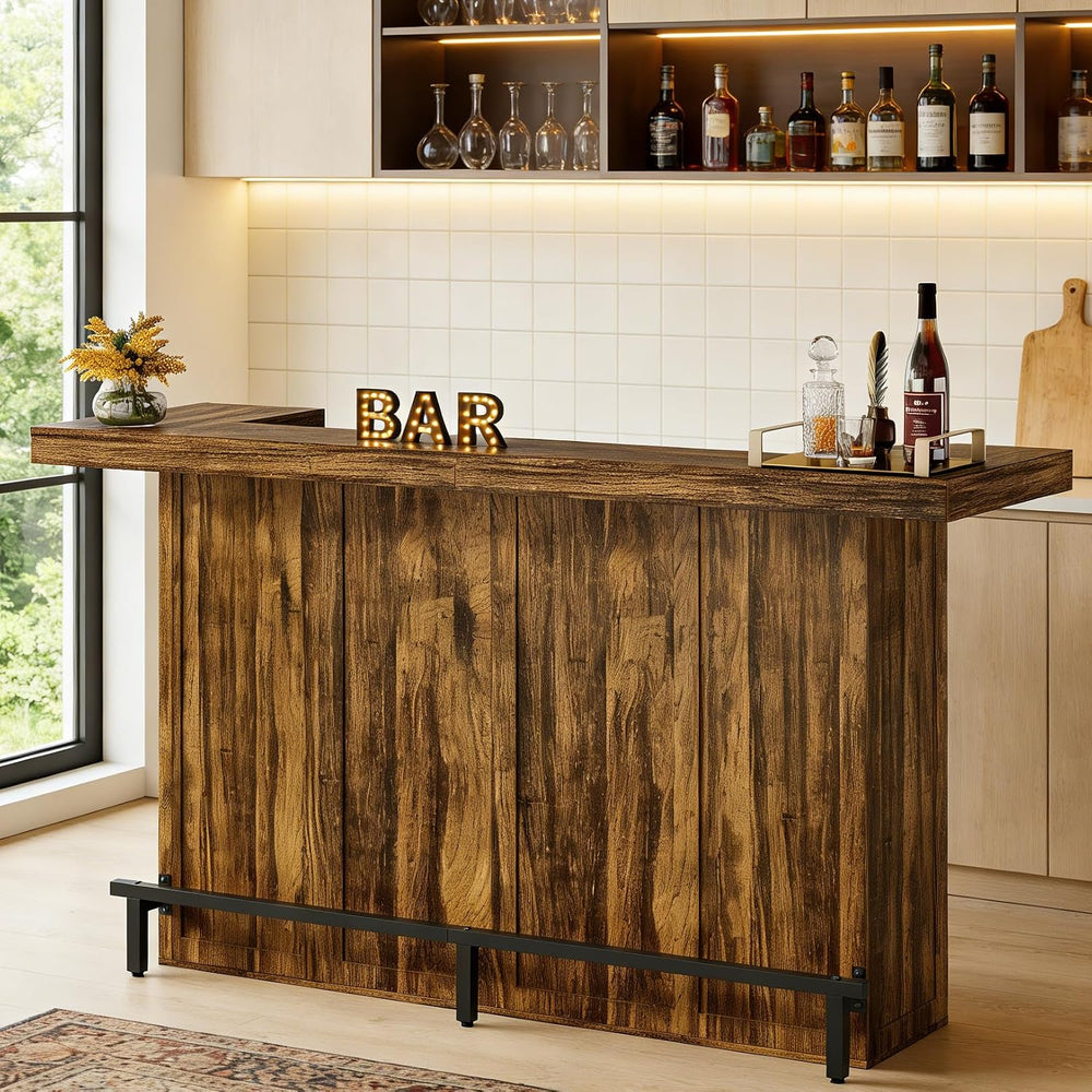 Tribesigns 70.9" Large Bar Table with Storage, Wooden Home Bar Unit