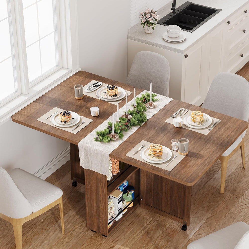 Garvee Folding Dining Table with Storage, Folding Kitchen Table with 6 Wheels...