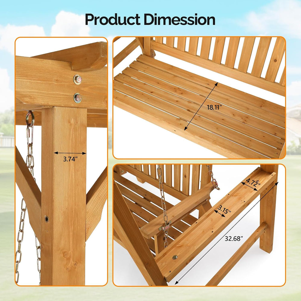 VINGLI 4 FT Wooden Porch Swing with Archway Stand, Outdoor Patio Swing