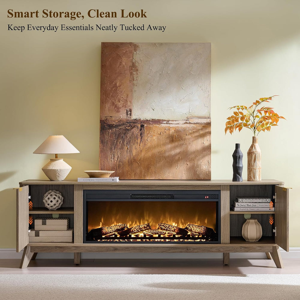 OKD 70" Fluted Fireplace TV Stand with 36" Electric Fireplace, Alde...