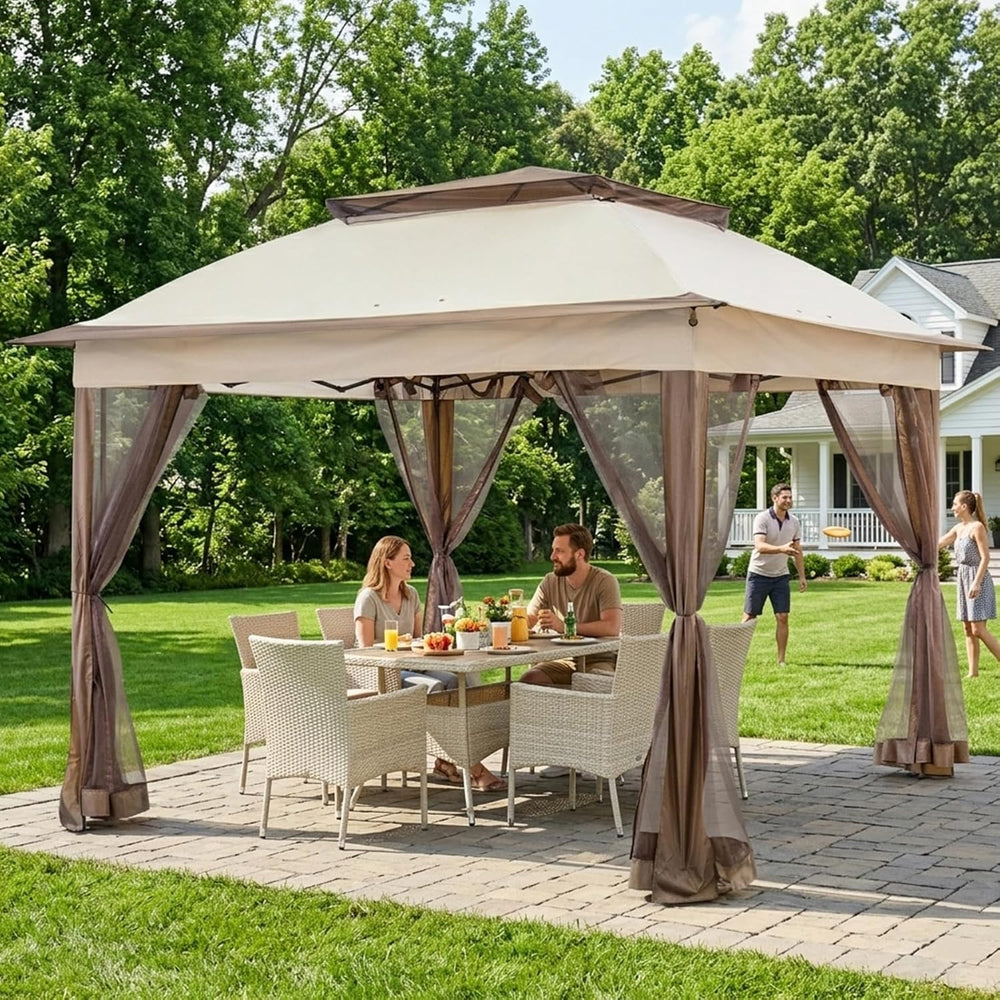 COOS BAY 11x11 Pop Up Gazebo with Netting, Canopy Tent, Beige