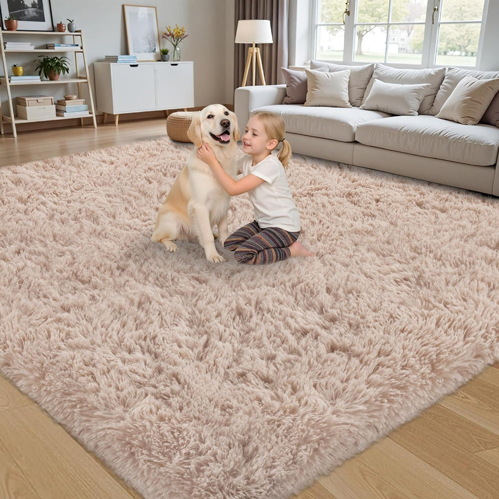 8x10 Area Rug for Living Room,Beige Fluffy Shag Non-Slip Bedroom Rugs