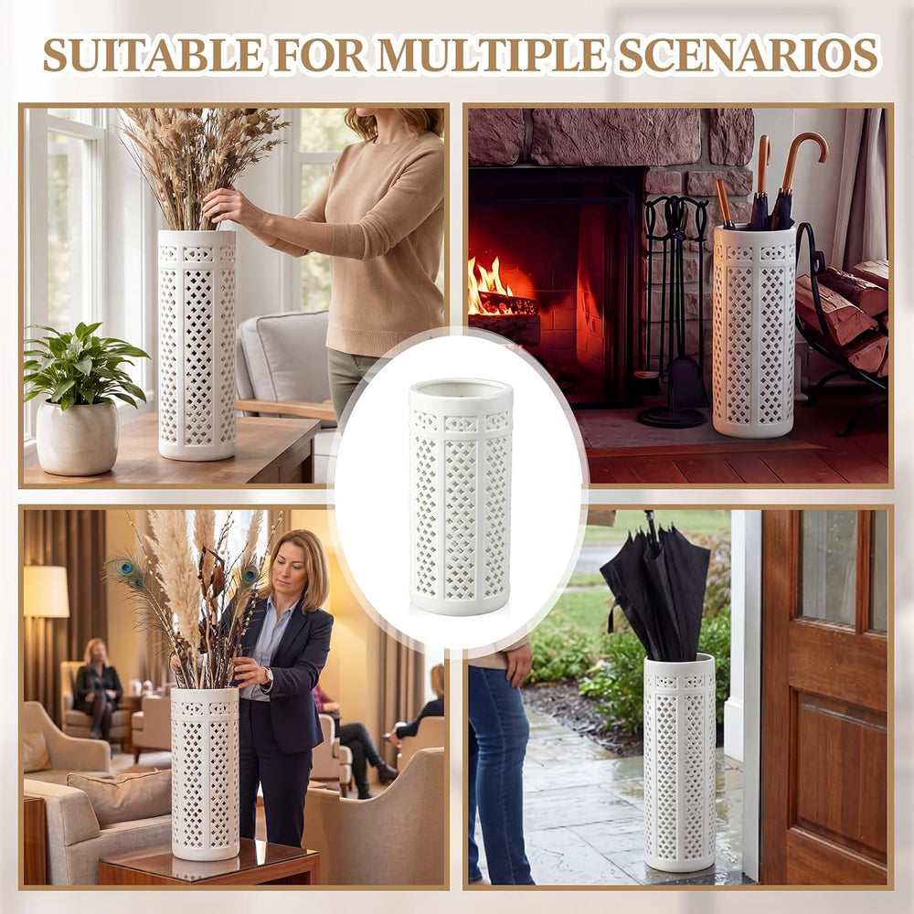 Sawysine White Ceramic Umbrella Stand with Hollow-out Design Heavy Porcelain ...