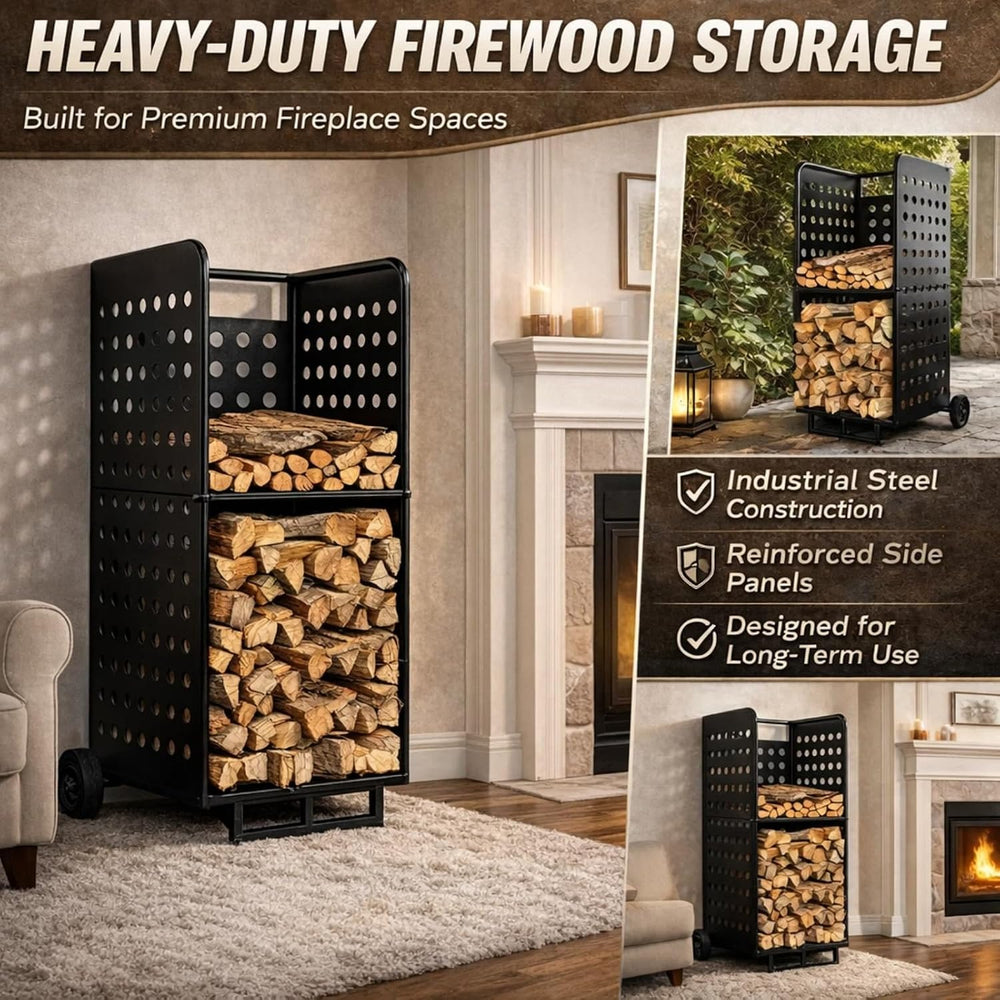Firewood Rack Outdoor with Wheels, 800 lb Rolling Steel Log Cart