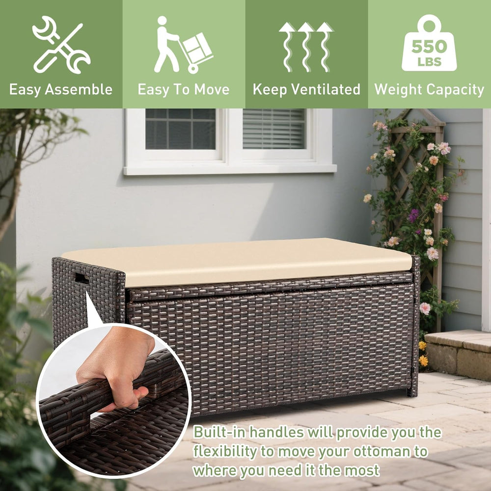 Tappio Deck Box Outdoor Storage Box Bench, PE Rattan Storage Bin with Built-i...