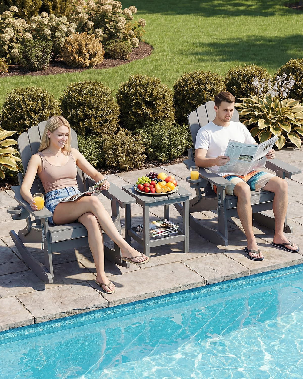 Folding Adirondack Rocking Chair with Retractable Ottoman for Patio, Porch
