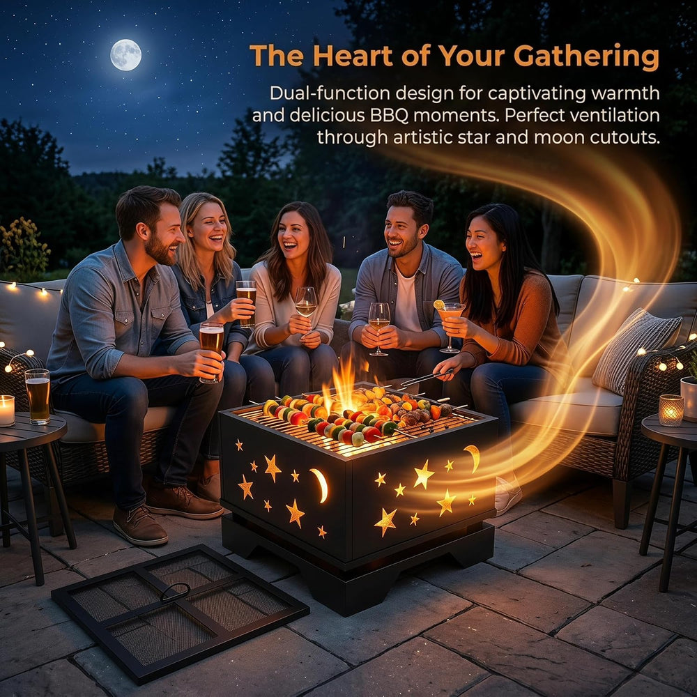 Fire Beauty Heavy Duty Square Cutout 2-in-1 Outdoor Fire Pit & Grill