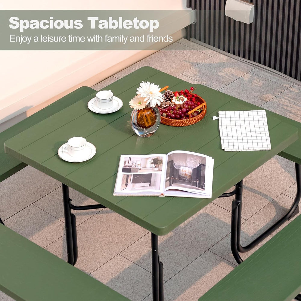 Tangkula 8 Person Picnic Table, Outdoor Square Picnic Table with 4 Built-in B...