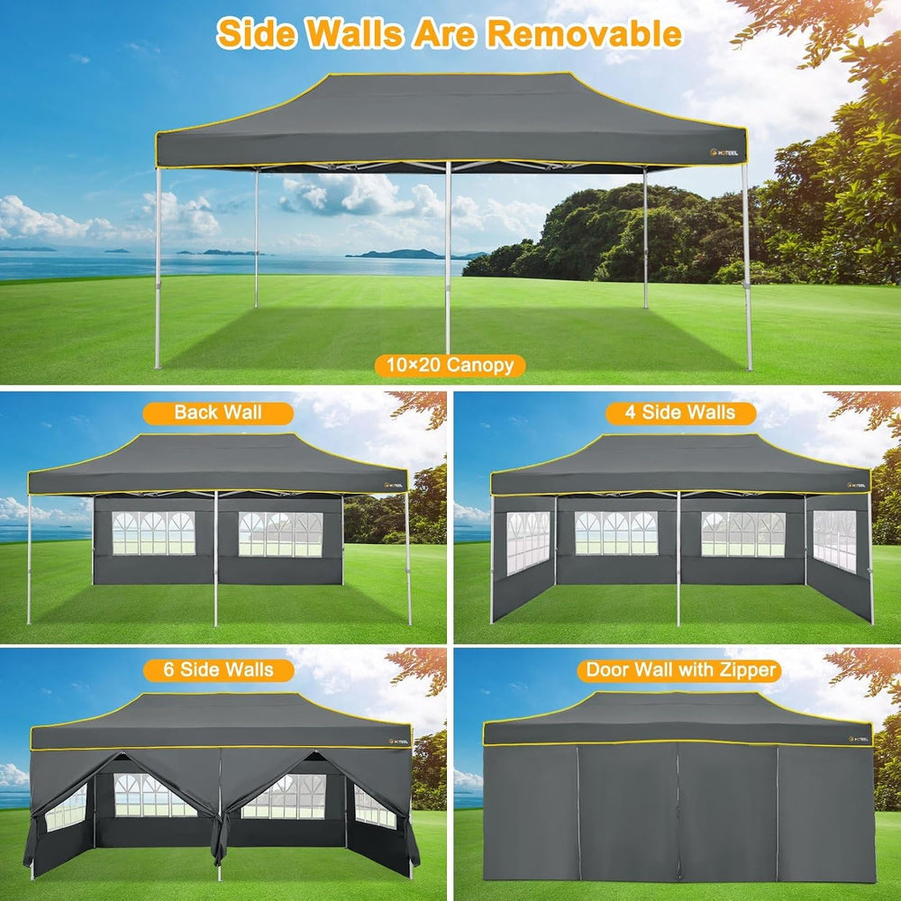 HOTEEL 10x20 Pop Up Canopy Tent, Upgraded Thickened Hexagonal Legs, Gray