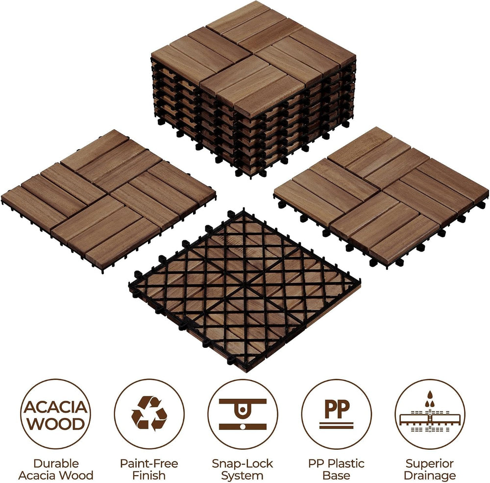 Yaheetech 108PCS Acacia Wood Deck Tiles Interlocking Patio Flooring,Brown