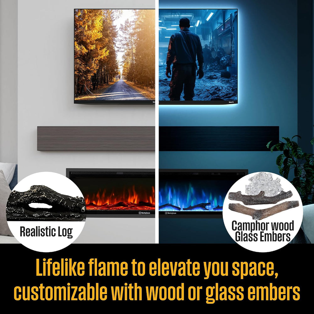 Westinghouse 50 Inch Electric Fireplace Heater, Compatible with Alexa & G...