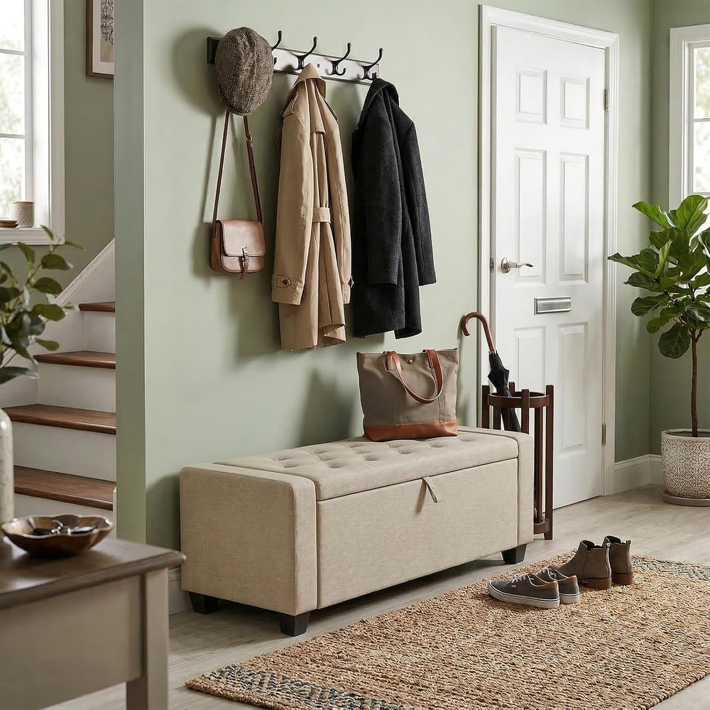 Storage Ottoman Bench, End of Bed Bench with Legs,Storage Chest with Safety H...