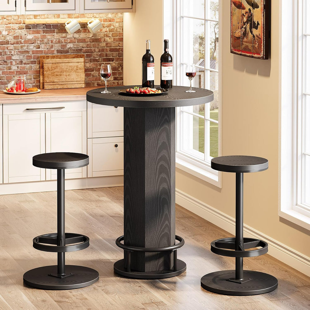 Tribesigns Round Bar Table Set of 2, Industrial Bistro Sets with 2 barstools,...