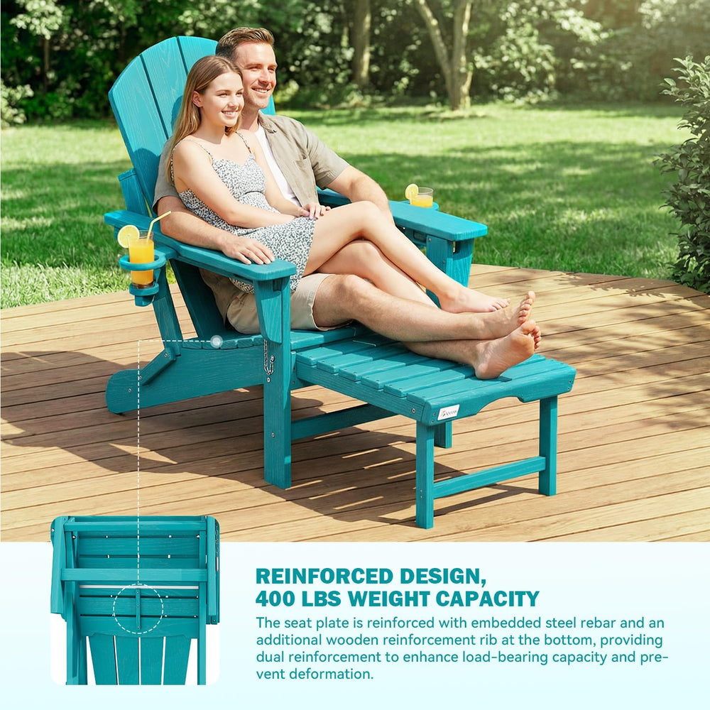 Mdeam HDPE Folding Adirondack Chairs Set of 2, 3-Level 400 lbs, Aruba Blue