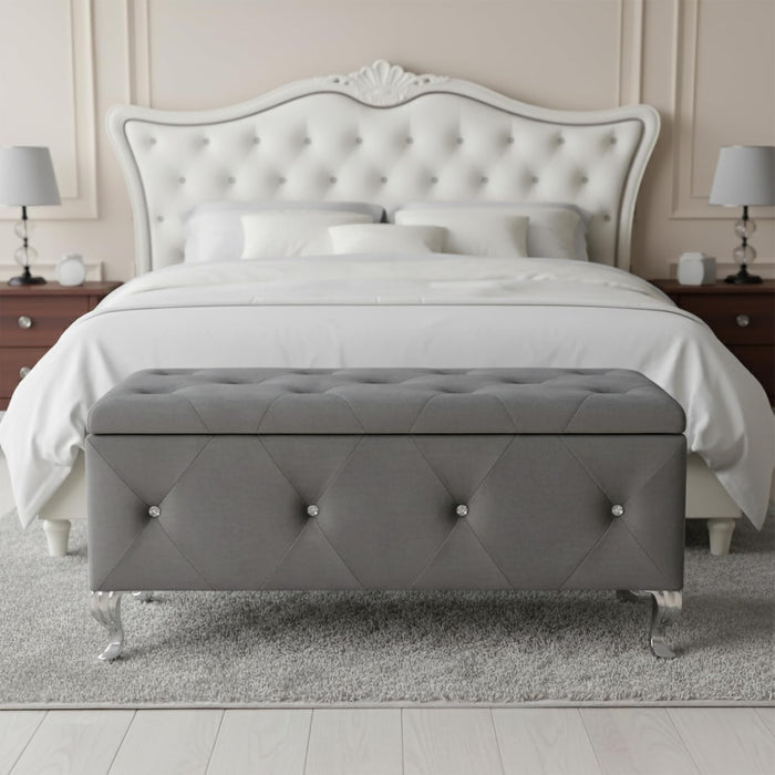 AC Pacific Glam 38 Inches Storage Ottoman Bench for Entryway, Hallway, Living Room, and Bedroom, Upholstered Tufted Faux Leather Ottoman with Storage, Foot Rest and Organizer, Fossil Gray