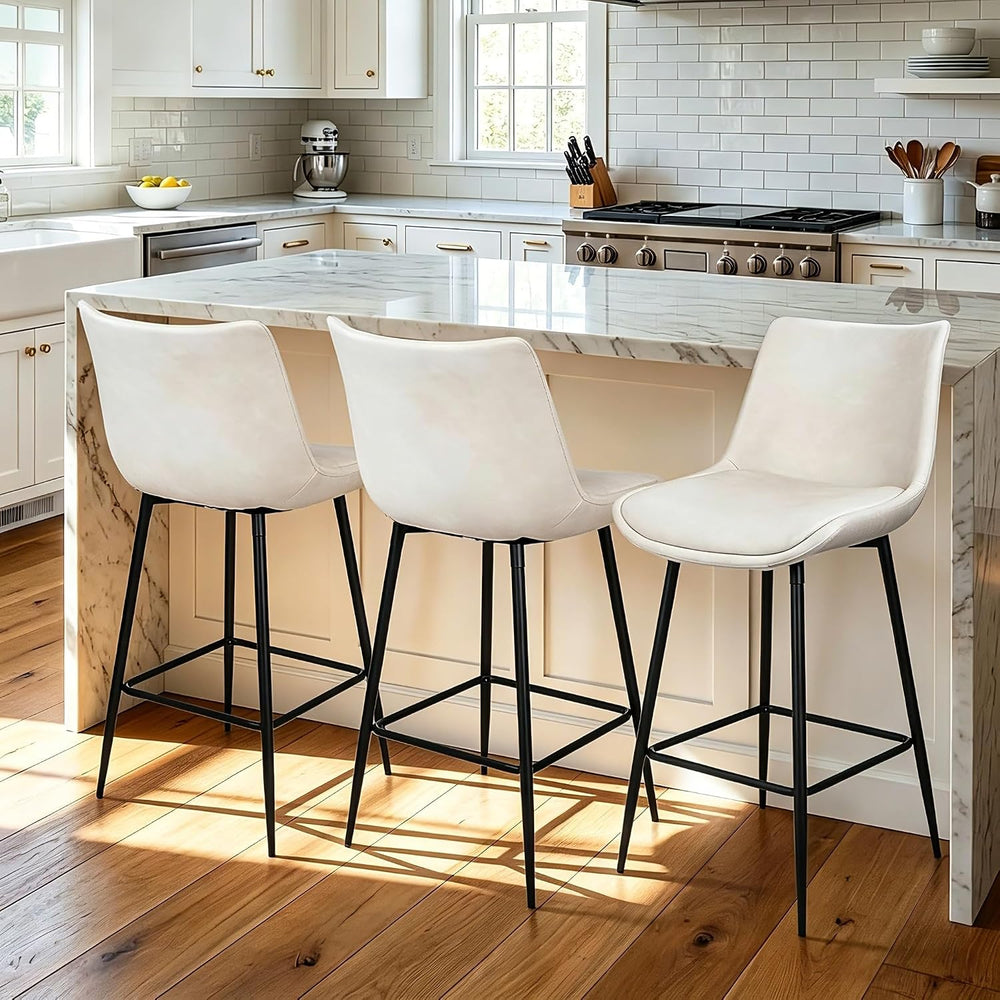 Counter Height Bar Stools Set of 3, FSC Certified Upholstered Faux Leather Ba...