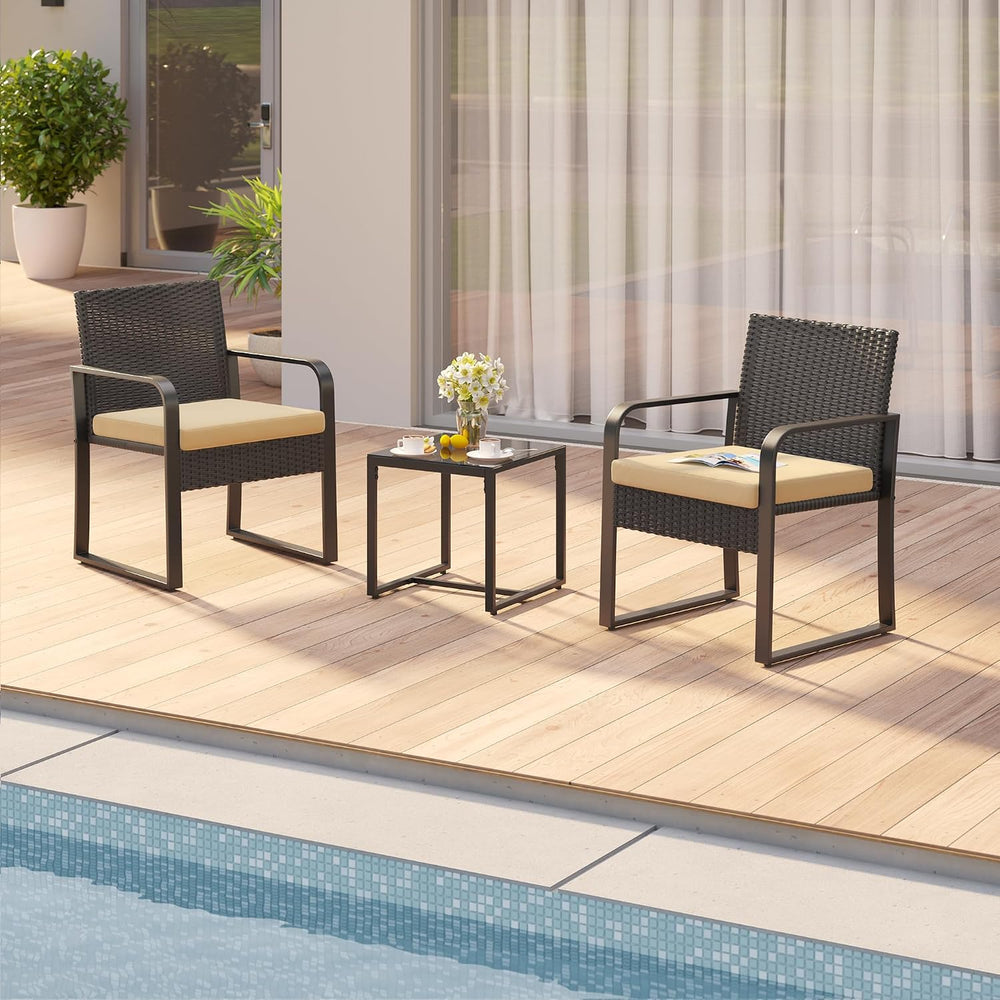 Gizoon 3 Pieces Patio Furniture Sets, Cushion-Beige