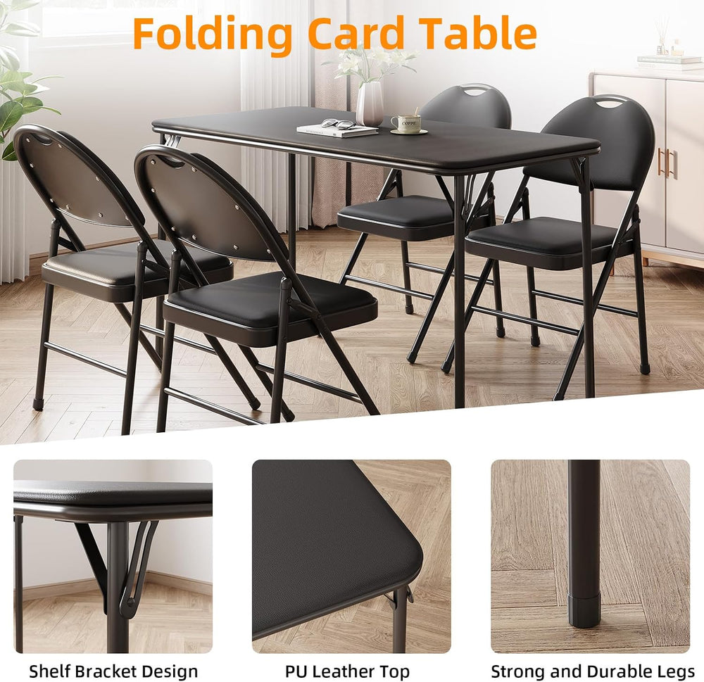 IDEALHOUSE 4 Feet Folding Table, Protable Foldable Card Table, Black