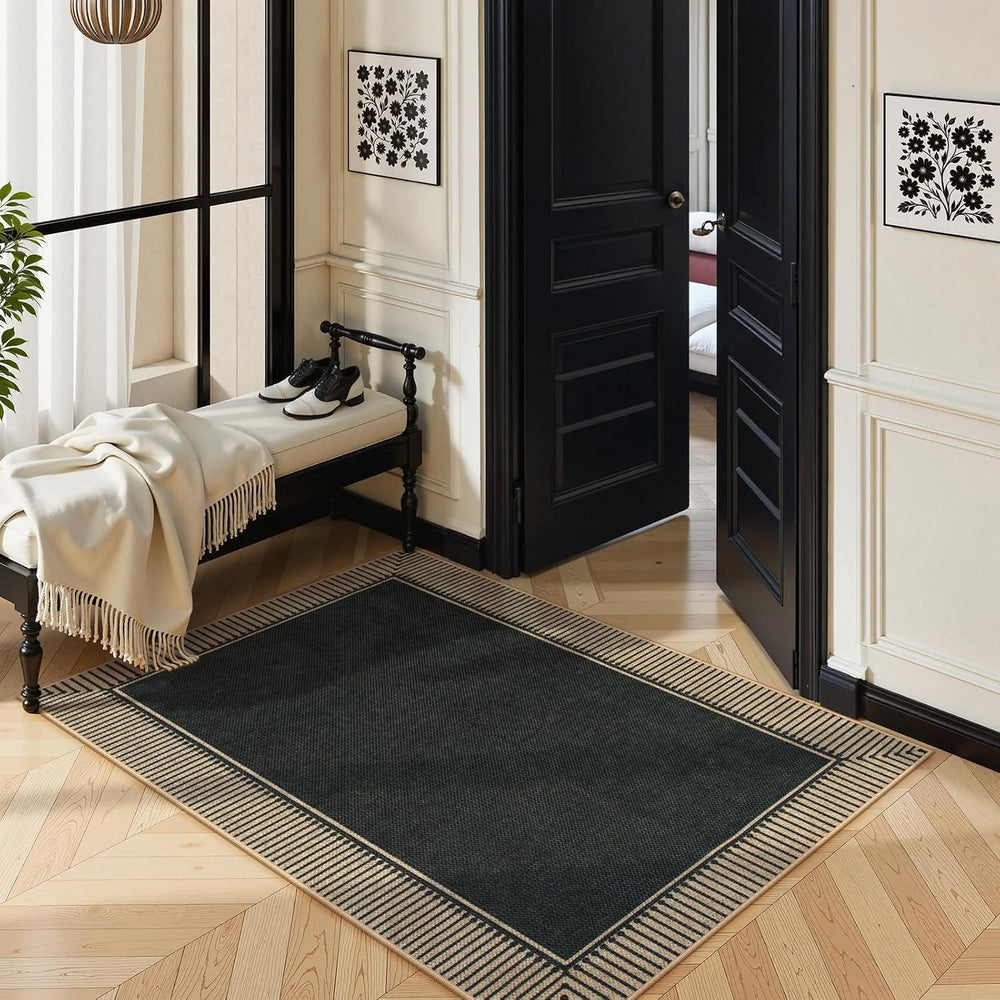 Moynesa Striped Border Easy Jute Outdoor Patio Rug 3x5, Washable Entryway Rug...