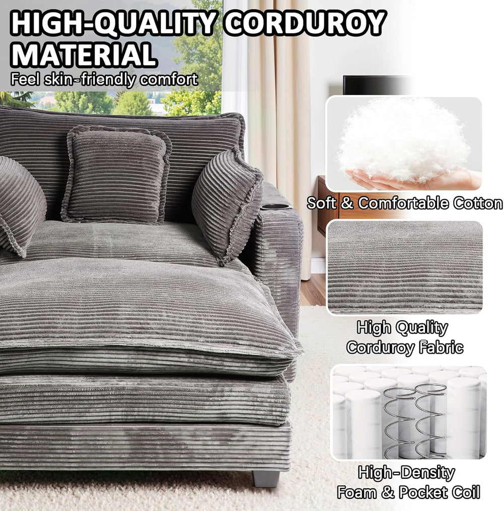 Gexpusm Oversized Chaise Lounge Chair Indoor with Ottoman (Grey)
