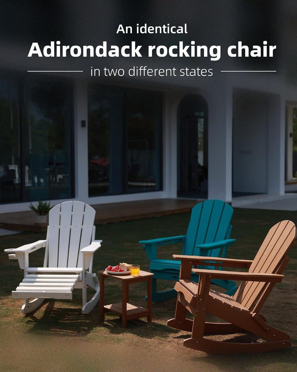 Folding Adirondack Rocking Chair,4-in-1 Multifunctional Patio Chair with Retr...