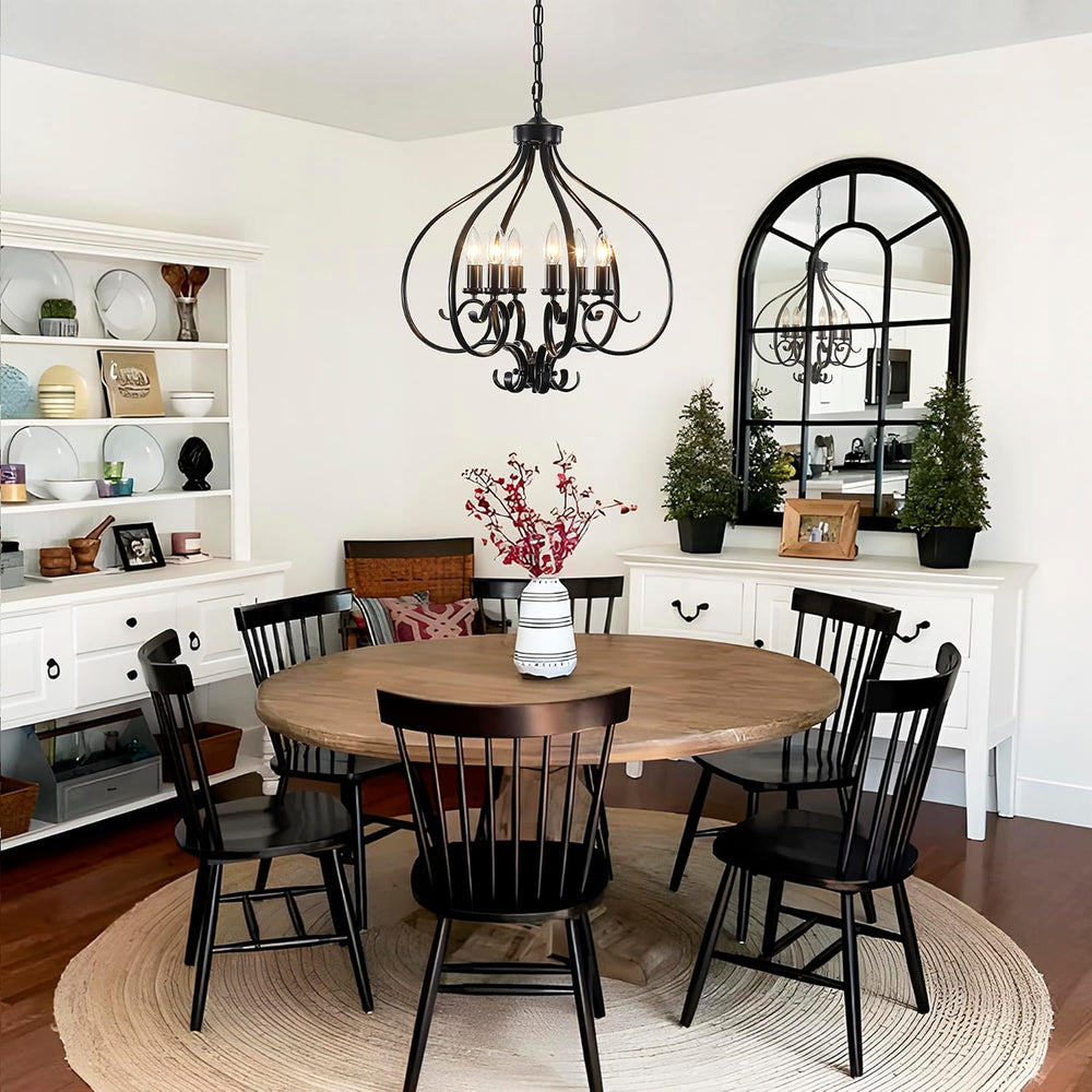 Black Farmhouse Chandelier for Dining Room,19.68",6 Lights,E12
