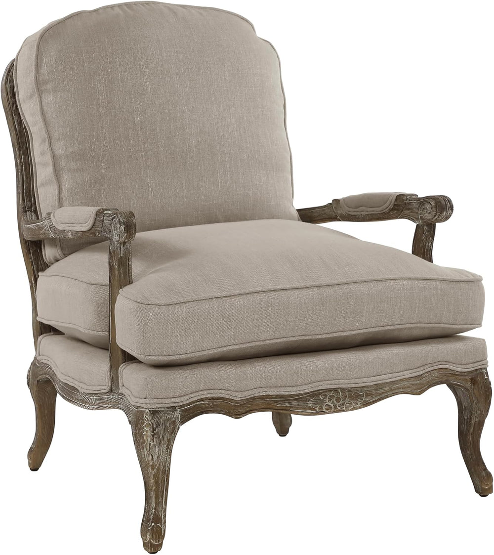 Lexicon French Country Wood Accent Chair, Carved Frame, Neutral