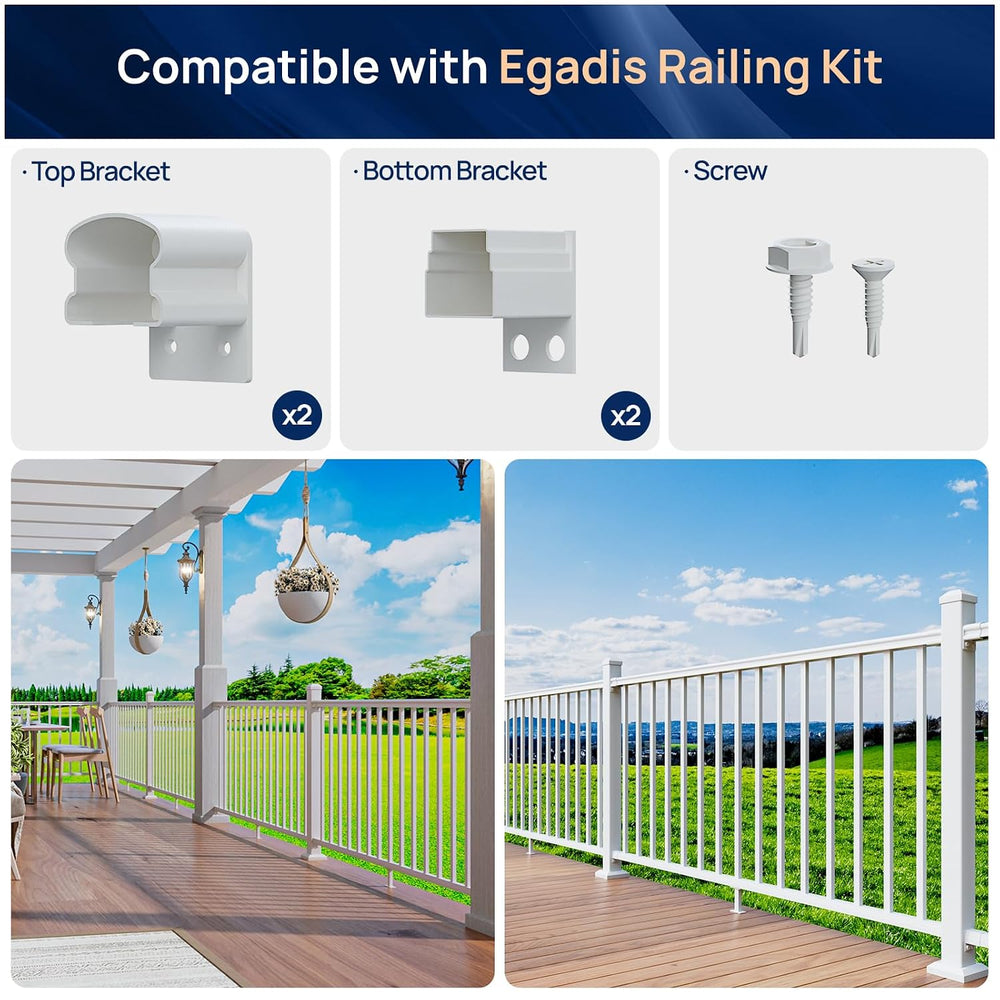 Egadis 4 Pack Modular Aluminum Fixed Railing Bracket, White
