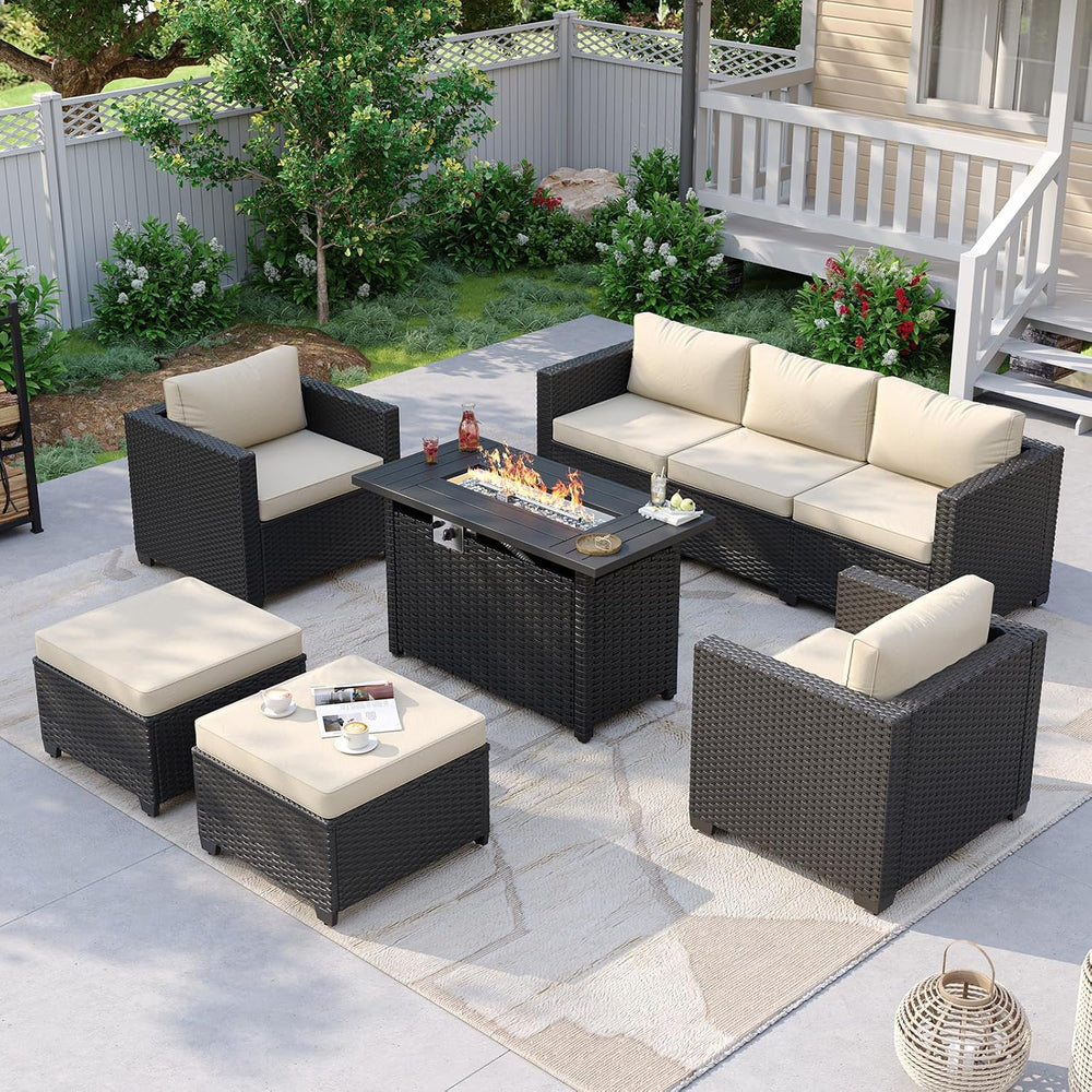Aoxun Patio Furniture Set with Fire Pit Table, 6 Piece Outdoor Furniture Set ...