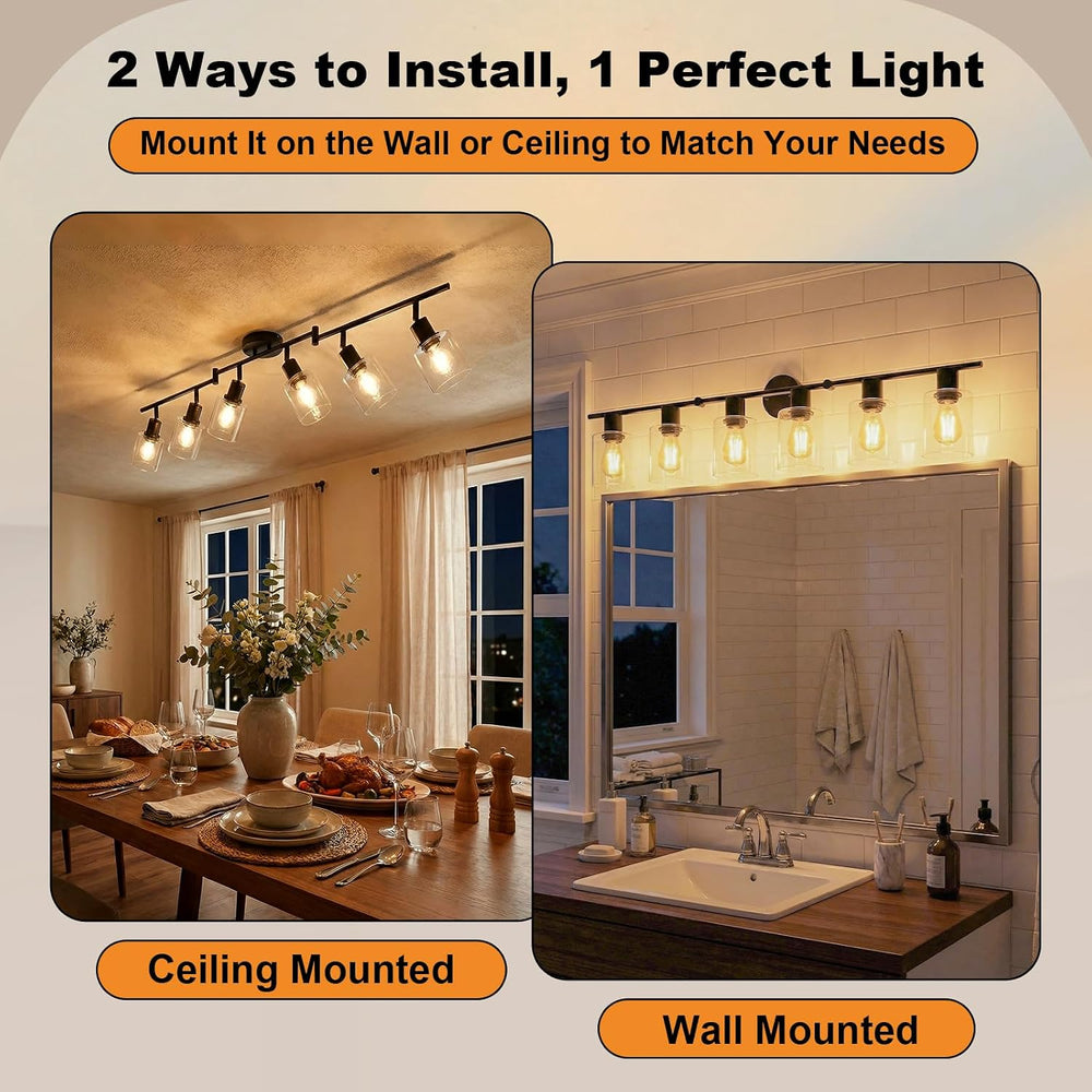 HiBay 6-Light Black Track Lighting Fixture Ceiling, Adjustable Spotlights