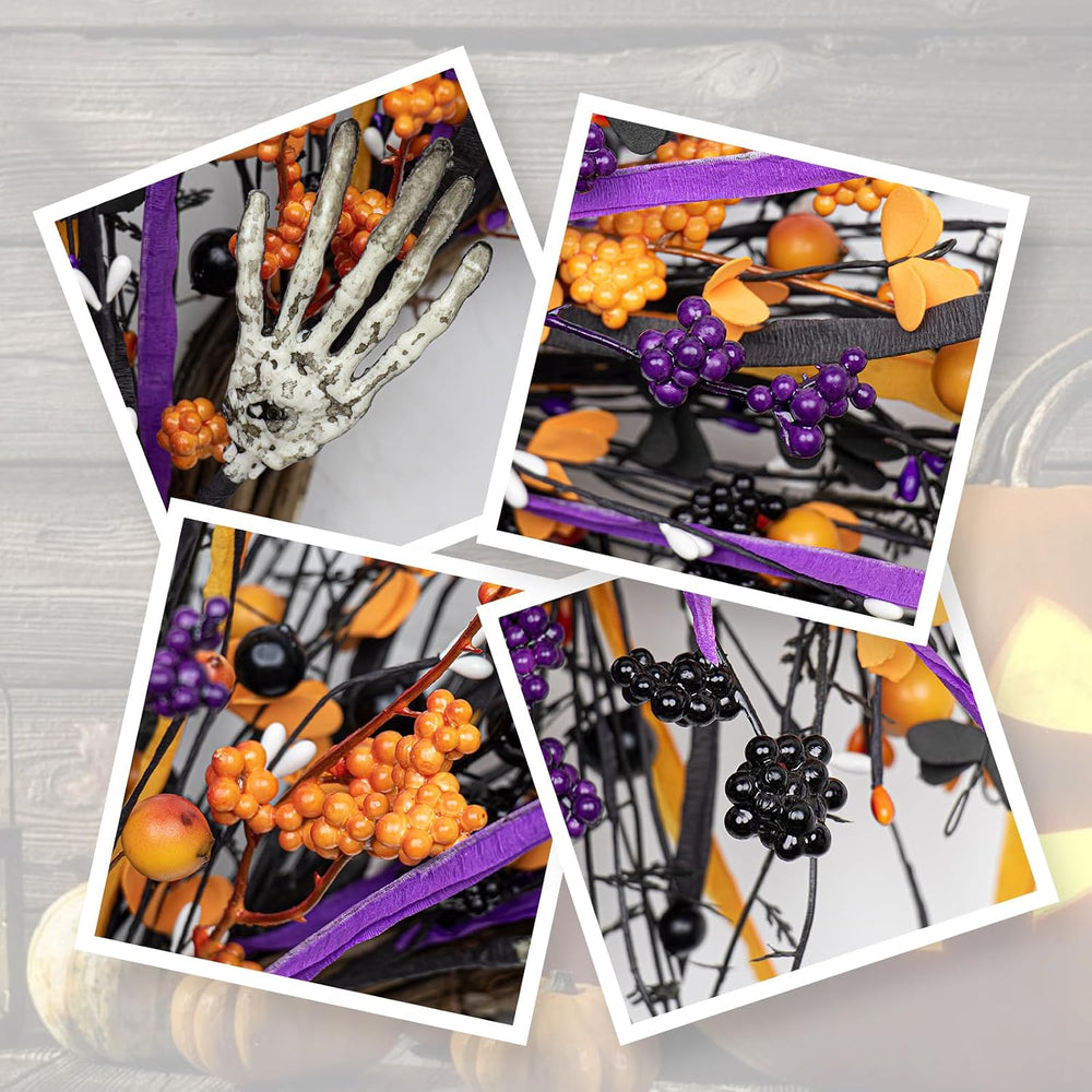 VioletEverGarden Halloween Wreaths for Front Door 22 Inch Skeleton Black Wrea...