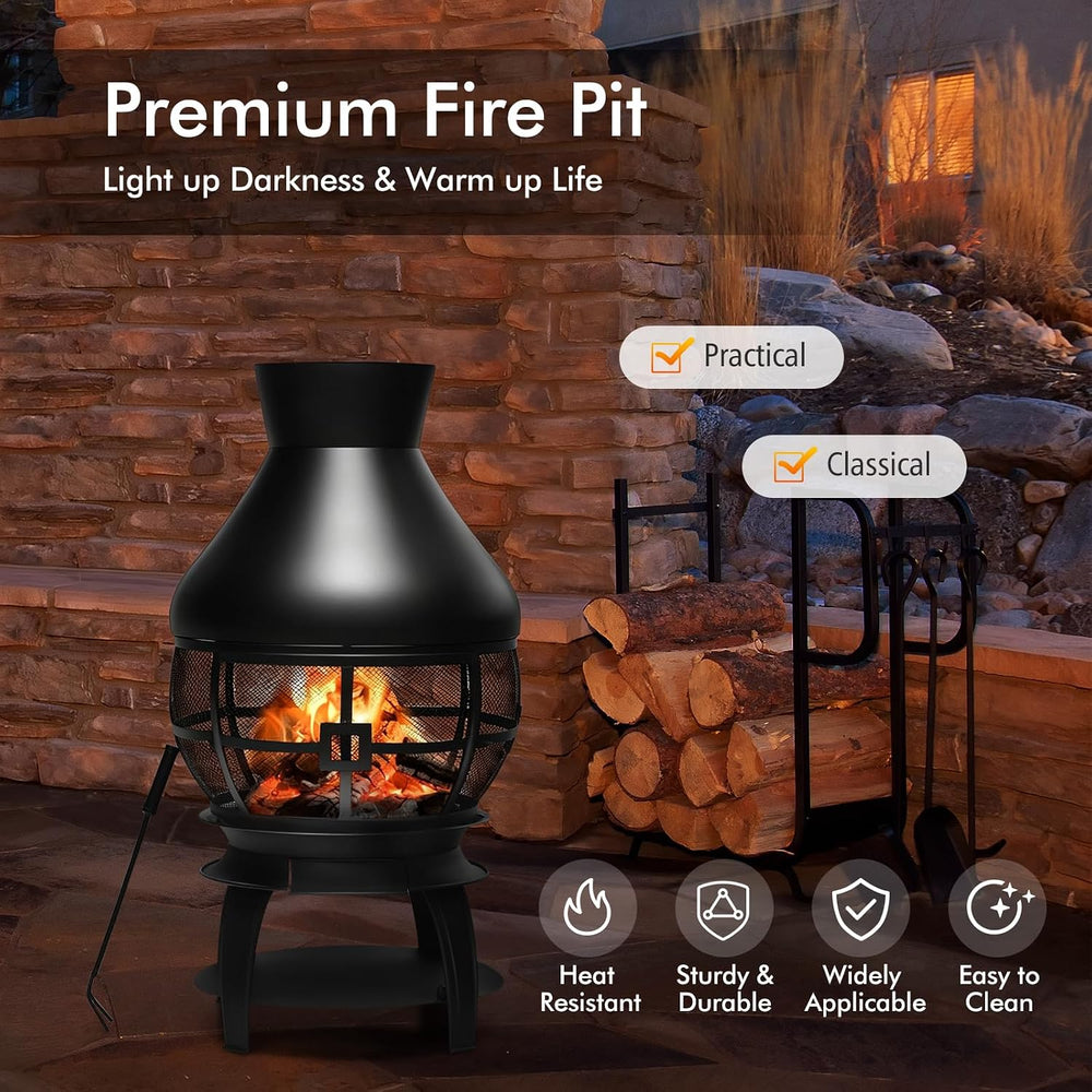 Giantex Wood Burning Chiminea, Heavy Duty Fireplace Chiminea for Patio
