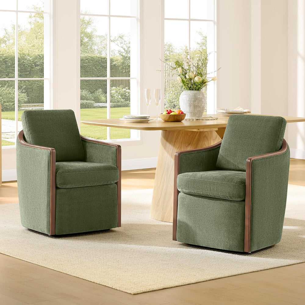 CHITA Upholstered Dining Chairs Set of 2 with Hidden Casters, Moss Green