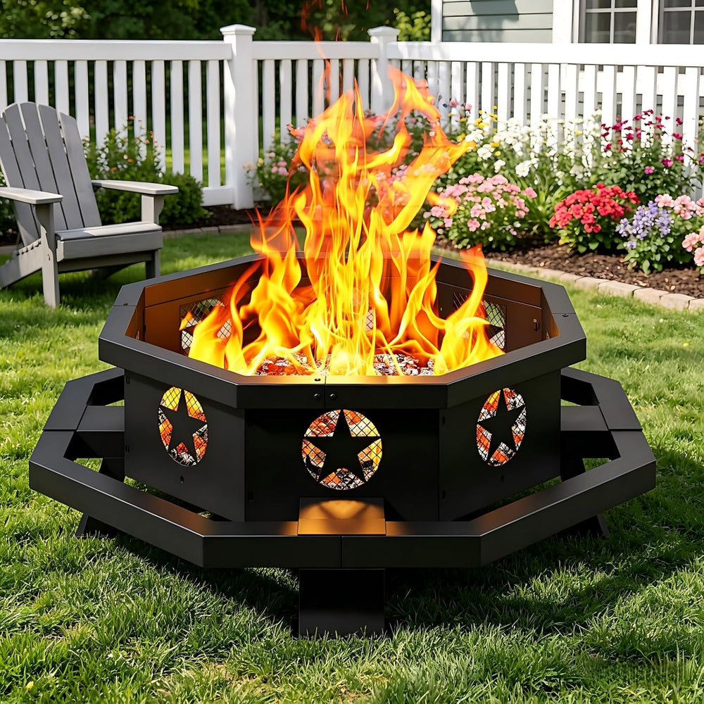 43 inch Large Fire Pit, Outdoor Fire Pit with Heavy Duty Construction, Wood B...