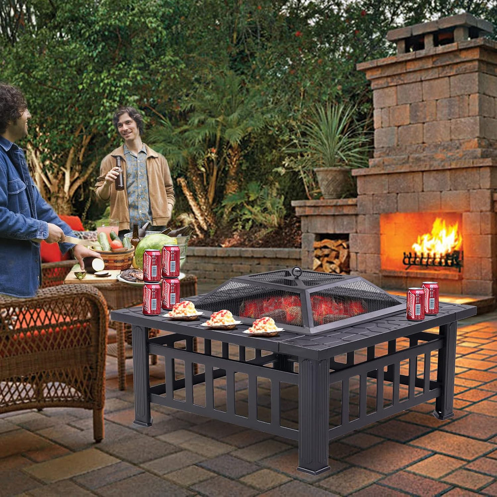 Redeo Outdoor Fire Pit 32 Inch Wood Burning Square FirePit for Outside Backya...